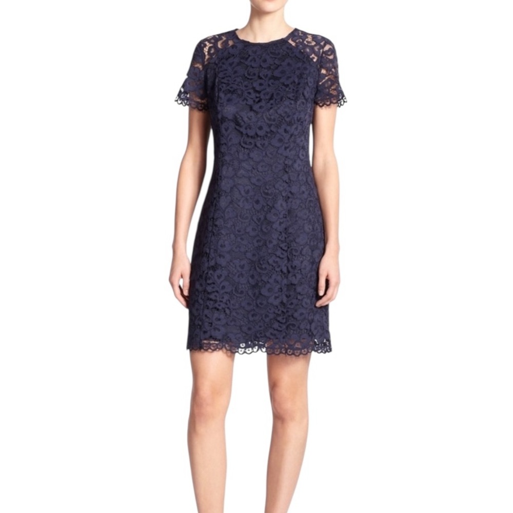 Shoshanna Beverly Navy Blue Lace Scalloped Sheath Mini Dress - 6